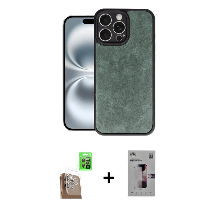 MARSİLYAN™- iPhone 16 Pro Kılıf Kıvılcım Işık Serisi - Siyah Bilvis 3D Mat Cam Ekran Koruyucu + Raze Metal Kamera Lens - CLTM