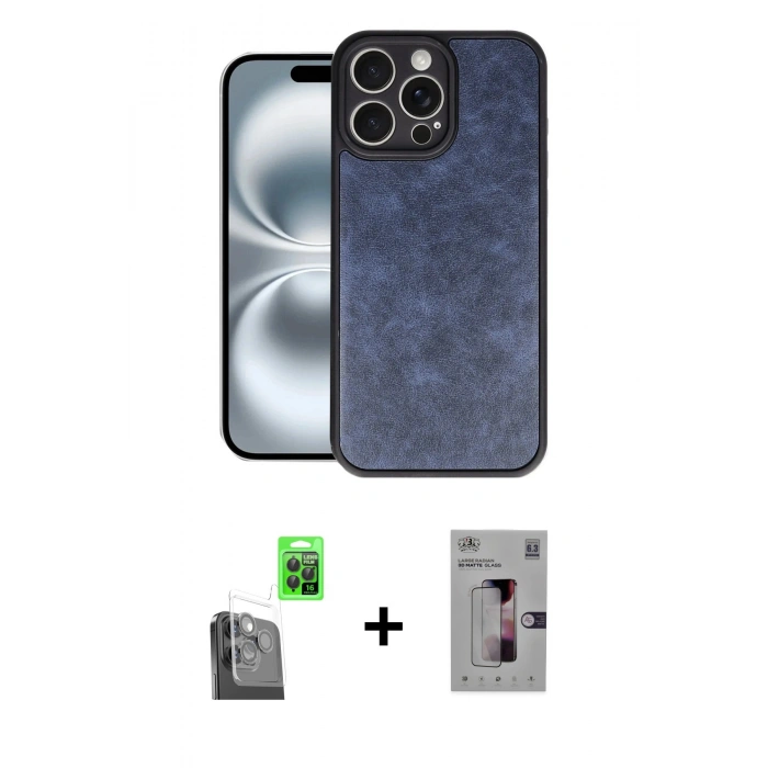 MARSİLYAN™- iPhone 16 Pro Kılıf Kıvılcım Işık Serisi - Siyah Bilvis 3D Mat Cam Ekran Koruyucu + Raze Metal Kamera Lens - SH