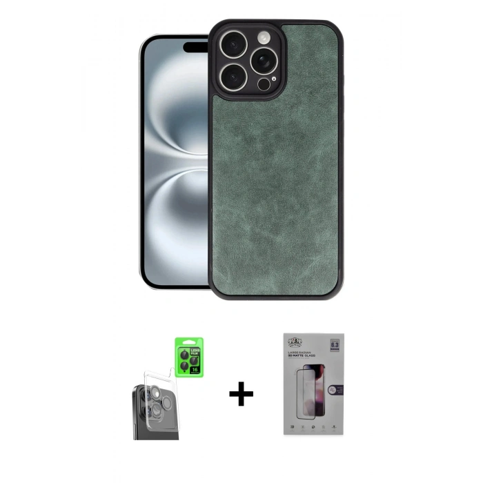 MARSİLYAN™- iPhone 16 Pro Kılıf Kıvılcım Işık Serisi - Siyah Bilvis 3D Mat Cam Ekran Koruyucu + Raze Metal Kamera Lens - SH
