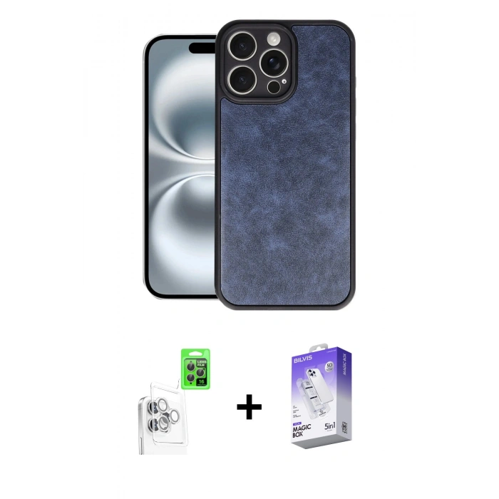 MARSİLYAN™- iPhone 16 Pro Kılıf Kıvılcım Işık Serisi - Siyah Bilvis 5in1 3D Magic Cam Ekran Koruyucu + Raze Metal Kamera Lens - BZ