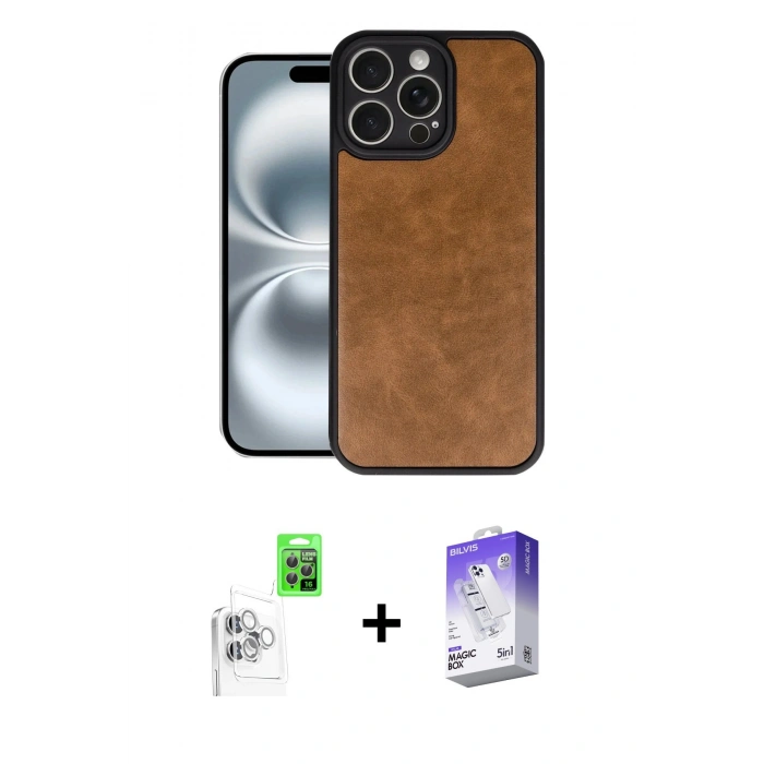 MARSİLYAN™- iPhone 16 Pro Kılıf Kıvılcım Işık Serisi - Siyah Bilvis 5in1 3D Magic Cam Ekran Koruyucu + Raze Metal Kamera Lens - BZ