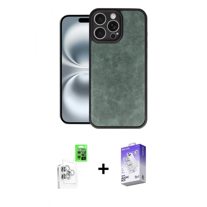 MARSİLYAN™- iPhone 16 Pro Kılıf Kıvılcım Işık Serisi - Siyah Bilvis 5in1 3D Magic Cam Ekran Koruyucu + Raze Metal Kamera Lens - BZ
