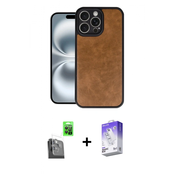 MARSİLYAN™- iPhone 16 Pro Kılıf Kıvılcım Işık Serisi - Siyah Bilvis 5in1 3D Magic Cam Ekran Koruyucu + Siyah Raze Metal Kamera Lens
