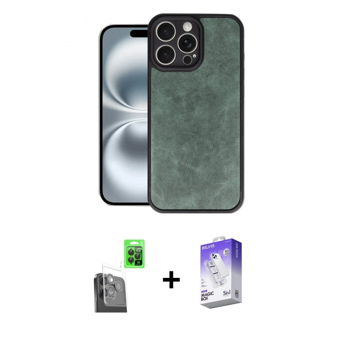 MARSİLYAN™- iPhone 16 Pro Kılıf Kıvılcım Işık Serisi - Siyah Bilvis 5in1 3D Magic Cam Ekran Koruyucu + Siyah Raze Metal Kamera Lens