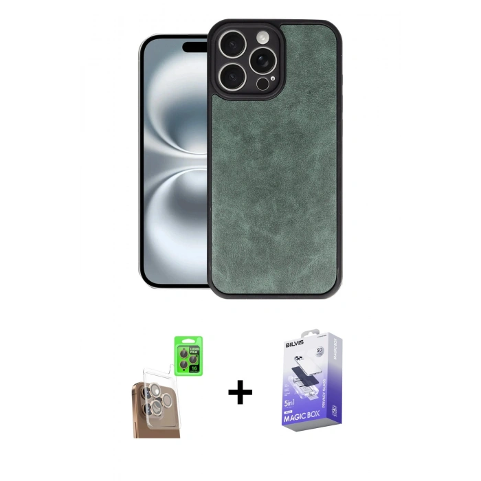 MARSİLYAN™- iPhone 16 Pro Kılıf Kıvılcım Işık Serisi - Siyah Bilvis 5in1 5D Magic Hayalet Cam Ekran Koruyucu + Raze Metal Kamera Lens - CLTM