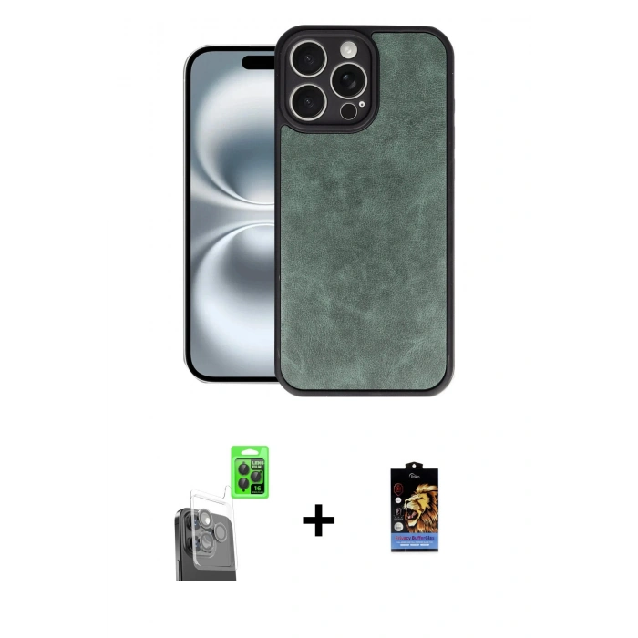 MARSİLYAN™- iPhone 16 Pro Kılıf Kıvılcım Işık Serisi - Siyah Buffer Hayalet Cam Ekran Koruyucu + Raze Metal Kamera Lens - SH