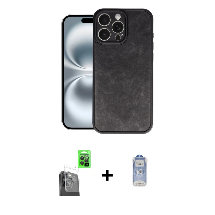 MARSİLYAN™- iPhone 16 Pro Kılıf Kıvılcım Işık Serisi - Siyah Joko Magic 5D Cam + Raze Metal Kamera Lens - SH