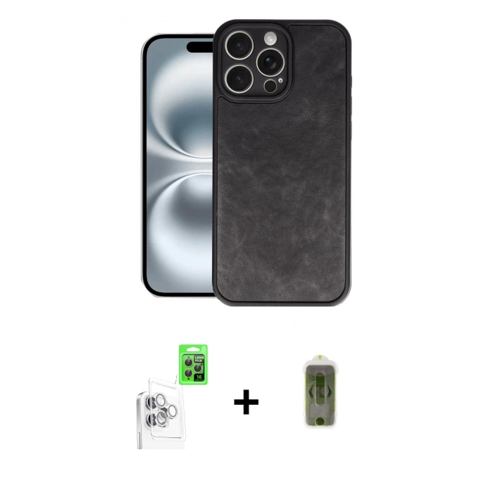 MARSİLYAN™- iPhone 16 Pro Kılıf Kıvılcım Işık Serisi - Siyah Joko Magic 5D Hayalet Cam + Raze Metal Kamera Lens - BZ