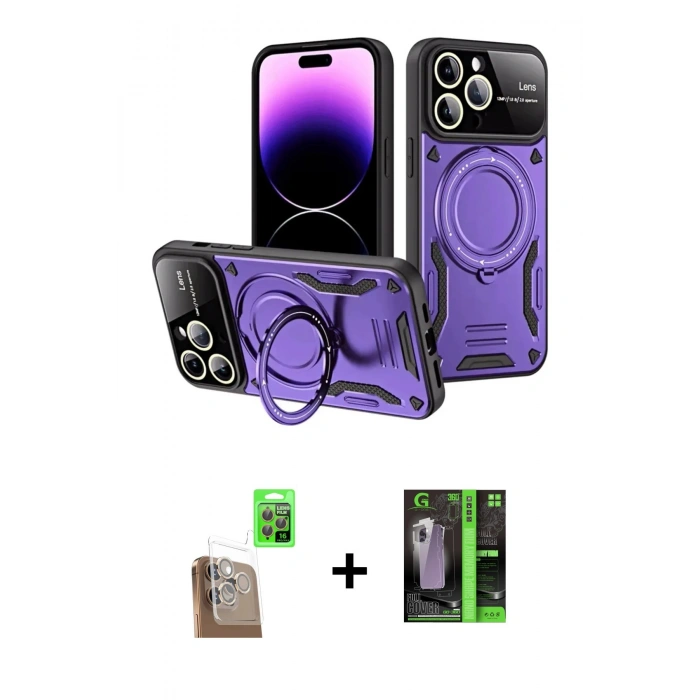 MARSİLYAN™- iPhone 16 Pro Kılıf Kıvılcım Modern Serisi - Şeffaf 360 Full Body Arka Koruyucu + Raze Metal Kamera Lens - CLTM