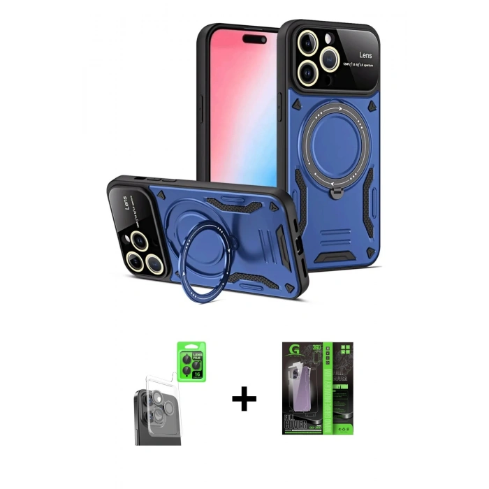 MARSİLYAN™- iPhone 16 Pro Kılıf Kıvılcım Modern Serisi - Şeffaf 360 Full Body Arka Koruyucu + Raze Metal Kamera Lens - SH