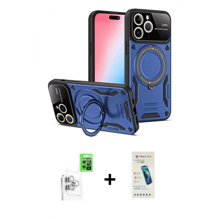 MARSİLYAN™- iPhone 16 Pro Kılıf Kıvılcım Modern Serisi - Şeffaf Pasifik Cam Ekran Koruyucu + Raze Metal Kamera Lens - BZ