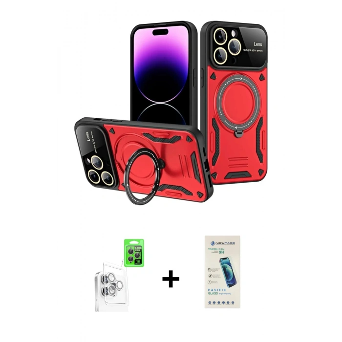 MARSİLYAN™- iPhone 16 Pro Kılıf Kıvılcım Modern Serisi - Şeffaf Pasifik Cam Ekran Koruyucu + Raze Metal Kamera Lens - BZ