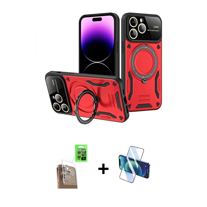 MARSİLYAN™- iPhone 16 Pro Kılıf Kıvılcım Modern Serisi - Siyah 3D Antistatik Cam Ekran Koruyucu + Raze Metal Kamera Lens - CLTM
