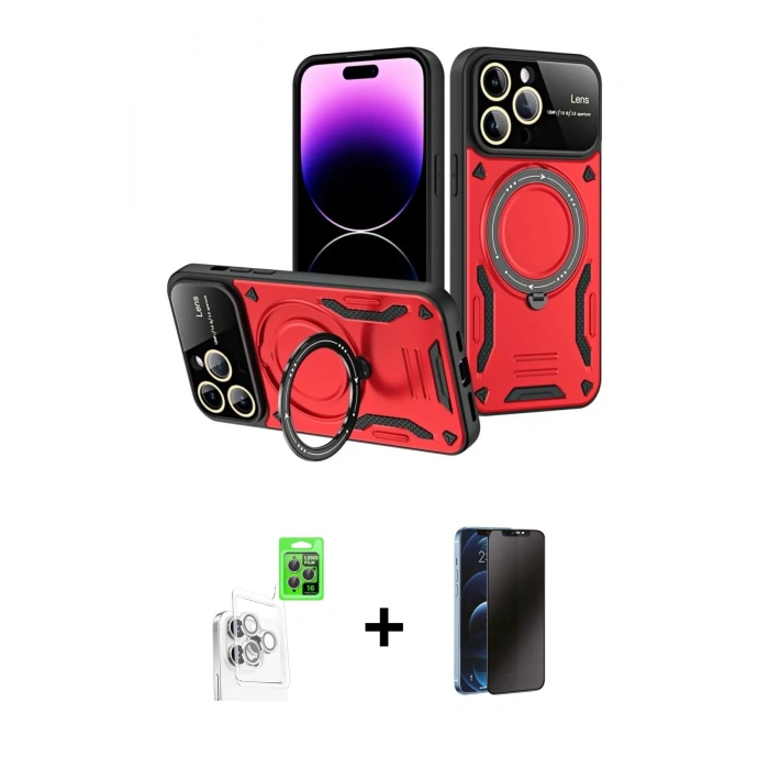 MARSİLYAN™- iPhone 16 Pro Kılıf Kıvılcım Modern Serisi - Siyah 3D Antistatik Hayalet Cam Ekran Koruyucu + Raze Metal Kamera Lens - BZ