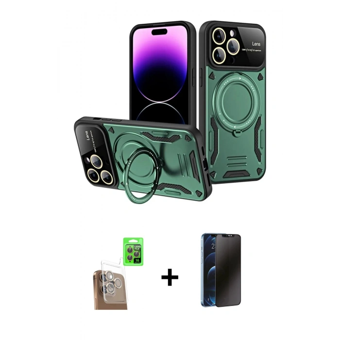 MARSİLYAN™- iPhone 16 Pro Kılıf Kıvılcım Modern Serisi - Siyah 3D Antistatik Hayalet Cam Ekran Koruyucu + Raze Metal Kamera Lens - CLTM