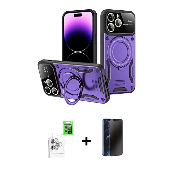MARSİLYAN™- iPhone 16 Pro Kılıf Kıvılcım Modern Serisi - Siyah 3D Antistatik Hayalet Cam Ekran Koruyucu + Raze Metal Kamera Lens - BZ