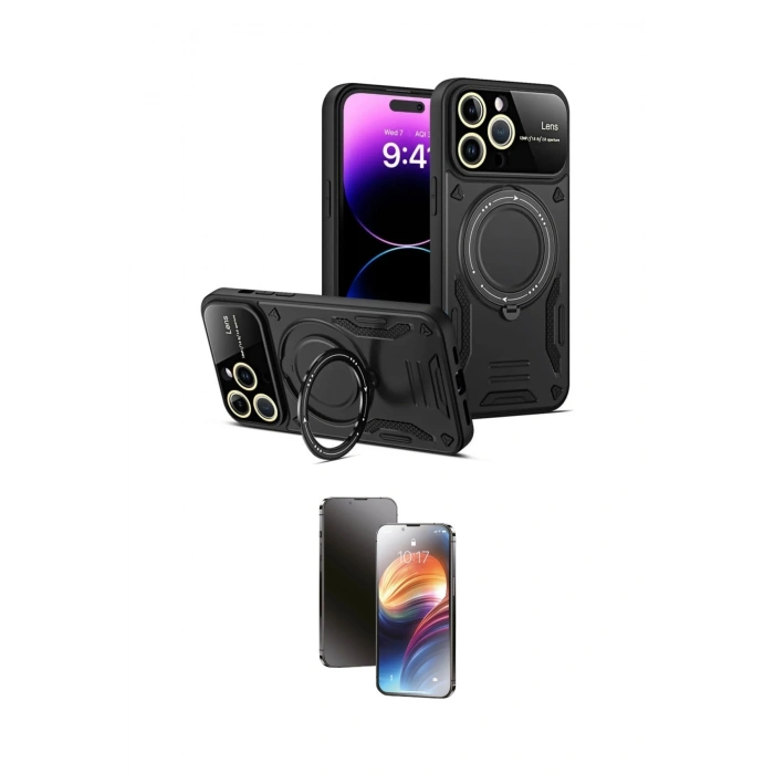 MARSİLYAN™- iPhone 16 Pro Kılıf Kıvılcım Modern Serisi - Siyah 3D Antistatik Mat Seramik Nano Ekran Koruyucu