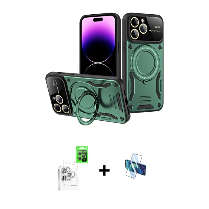 MARSİLYAN™- iPhone 16 Pro Kılıf Kıvılcım Modern Serisi - Siyah 3D Antistatik Seramik Nano Ekran Koruyucu + Raze Metal Kamera Lens - BZ