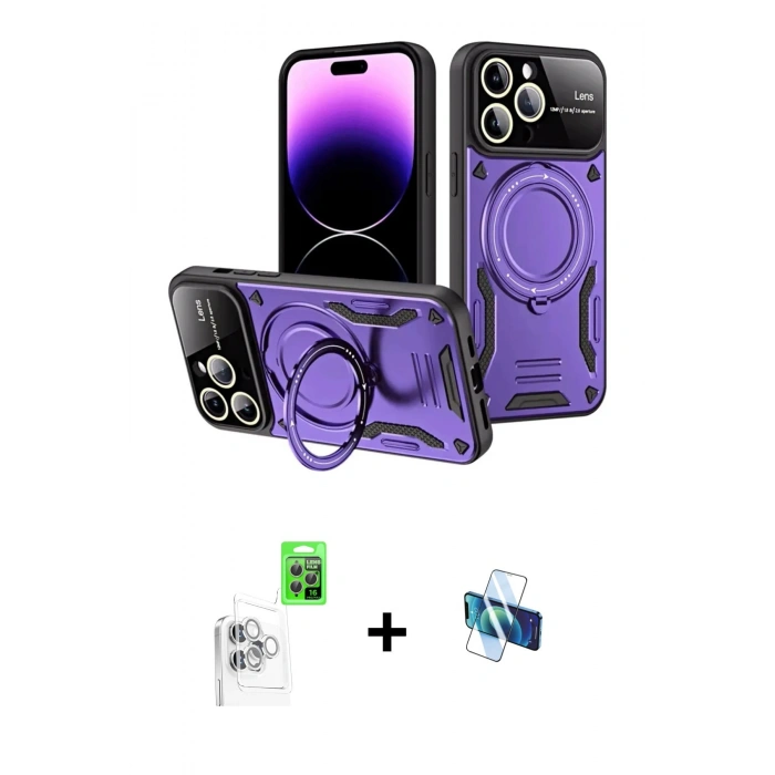 MARSİLYAN™- iPhone 16 Pro Kılıf Kıvılcım Modern Serisi - Siyah 3D Antistatik Seramik Nano Ekran Koruyucu + Raze Metal Kamera Lens - BZ