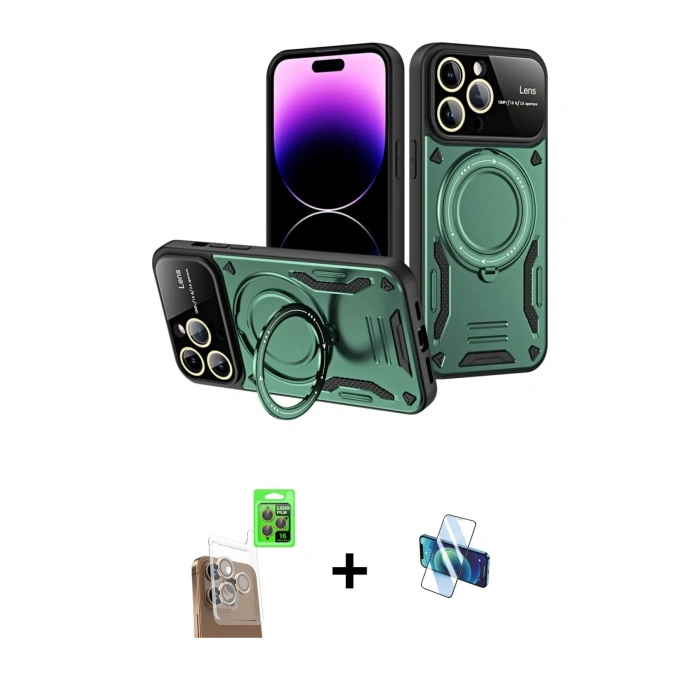 MARSİLYAN™- iPhone 16 Pro Kılıf Kıvılcım Modern Serisi - Siyah 3D Antistatik Seramik Nano Ekran Koruyucu + Raze Metal Kamera Lens - CLTM