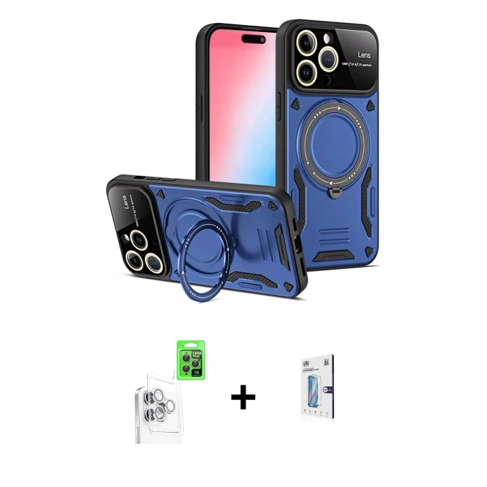 MARSİLYAN™- iPhone 16 Pro Kılıf Kıvılcım Modern Serisi - Siyah Bilvis 0.18mm Plus Cam Ekran Koruyucu + Raze Metal Kamera Lens - BZ