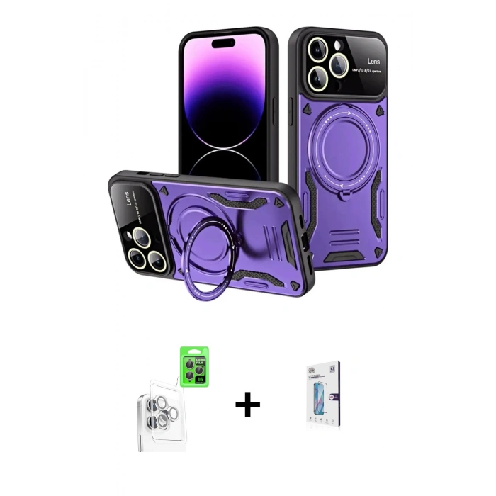 MARSİLYAN™- iPhone 16 Pro Kılıf Kıvılcım Modern Serisi - Siyah Bilvis 0.18mm Plus Cam Ekran Koruyucu + Raze Metal Kamera Lens - BZ