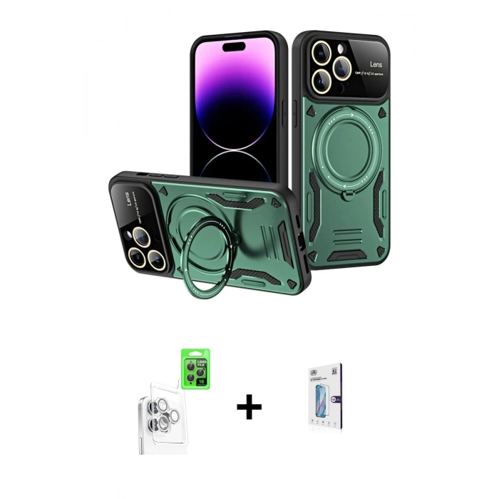 MARSİLYAN™- iPhone 16 Pro Kılıf Kıvılcım Modern Serisi - Siyah Bilvis 0.18mm Plus Cam Ekran Koruyucu + Raze Metal Kamera Lens - BZ