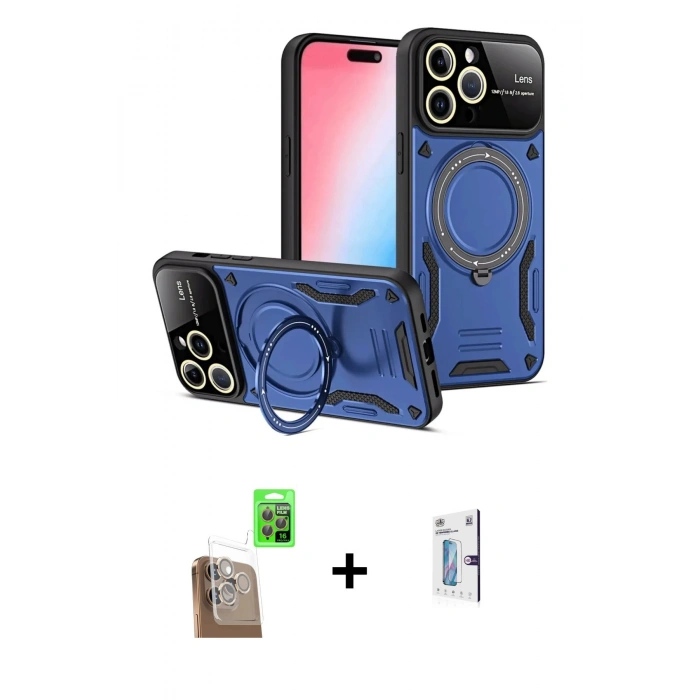 MARSİLYAN™- iPhone 16 Pro Kılıf Kıvılcım Modern Serisi - Siyah Bilvis 0.18mm Plus Cam Ekran Koruyucu + Raze Metal Kamera Lens - CLTM