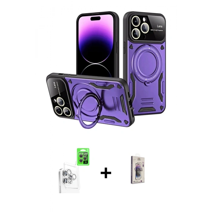 MARSİLYAN™- iPhone 16 Pro Kılıf Kıvılcım Modern Serisi - Siyah Bilvis 3D Cam Ekran Koruyucu + Raze Metal Kamera Lens - BZ