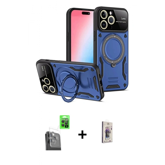 MARSİLYAN™- iPhone 16 Pro Kılıf Kıvılcım Modern Serisi - Siyah Bilvis 3D Cam Ekran Koruyucu + Raze Metal Kamera Lens - SH
