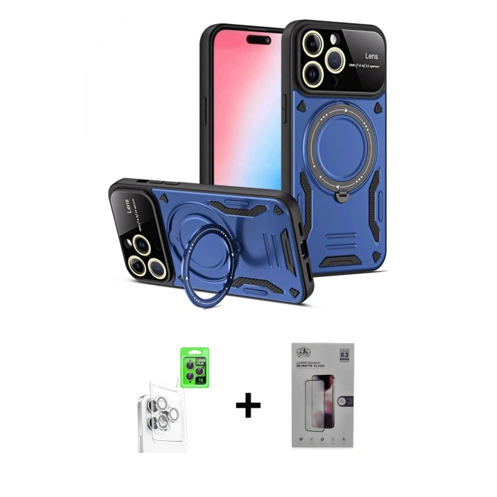MARSİLYAN™- iPhone 16 Pro Kılıf Kıvılcım Modern Serisi - Siyah Bilvis 3D Mat Cam Ekran Koruyucu + Raze Metal Kamera Lens - BZ