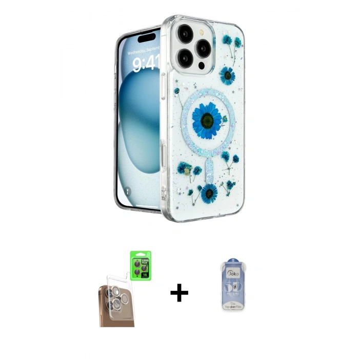 MARSİLYAN™- iPhone 16 Pro Kılıf Kozmos Doku - Siyah Joko Magic 5D Cam + Raze Metal Kamera Lens - CLTM