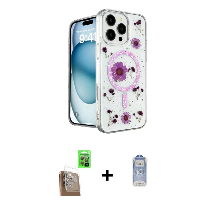 MARSİLYAN™- iPhone 16 Pro Kılıf Kozmos Doku - Siyah Joko Magic 5D Cam + Raze Metal Kamera Lens - CLTM