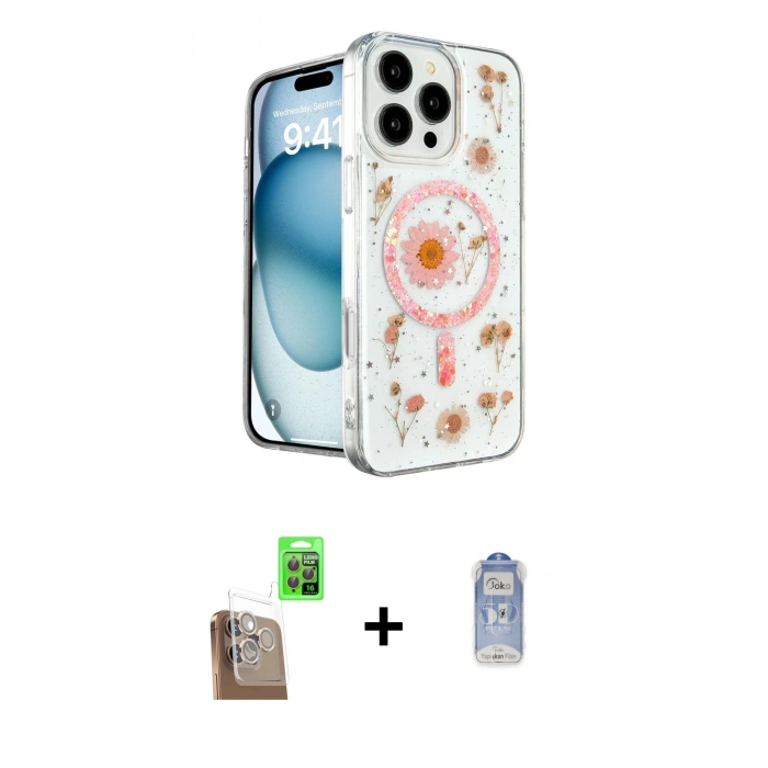 MARSİLYAN™- iPhone 16 Pro Kılıf Kozmos Doku - Siyah Joko Magic 5D Cam + Raze Metal Kamera Lens - CLTM