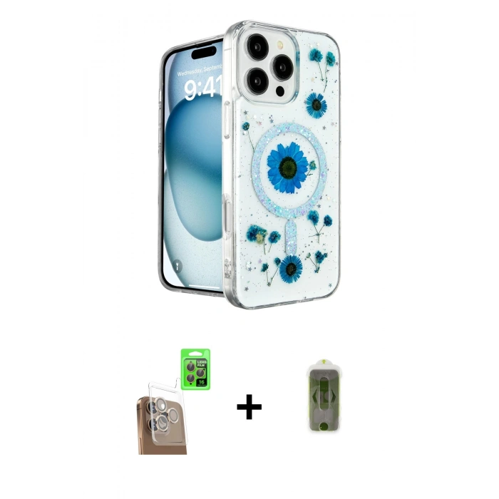 MARSİLYAN™- iPhone 16 Pro Kılıf Kozmos Doku - Siyah Joko Magic 5D Hayalet Cam + Raze Metal Kamera Lens - CLTM