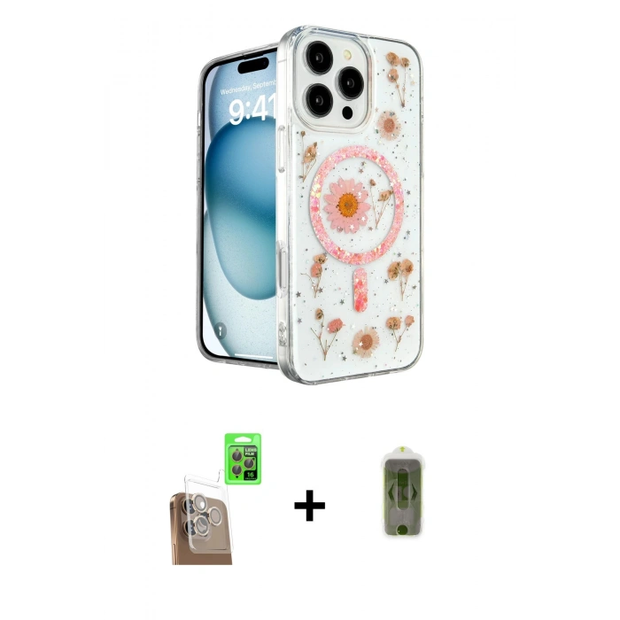 MARSİLYAN™- iPhone 16 Pro Kılıf Kozmos Doku - Siyah Joko Magic 5D Hayalet Cam + Raze Metal Kamera Lens - CLTM
