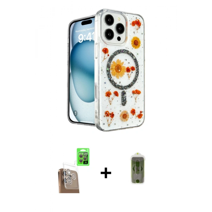 MARSİLYAN™- iPhone 16 Pro Kılıf Kozmos Doku - Siyah Joko Magic 5D Hayalet Cam + Raze Metal Kamera Lens - CLTM