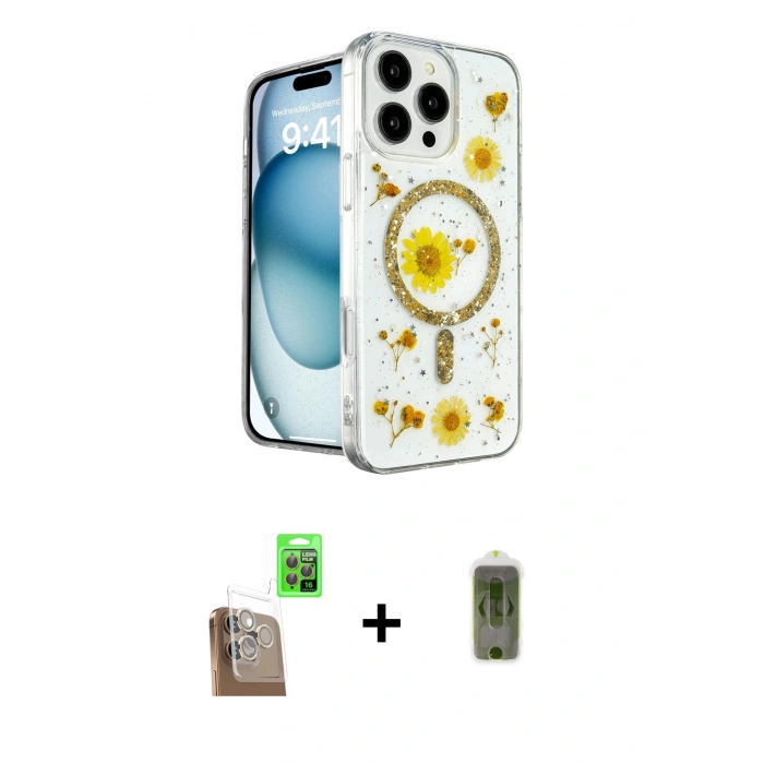 MARSİLYAN™- iPhone 16 Pro Kılıf Kozmos Doku - Siyah Joko Magic 5D Hayalet Cam + Raze Metal Kamera Lens - CLTM