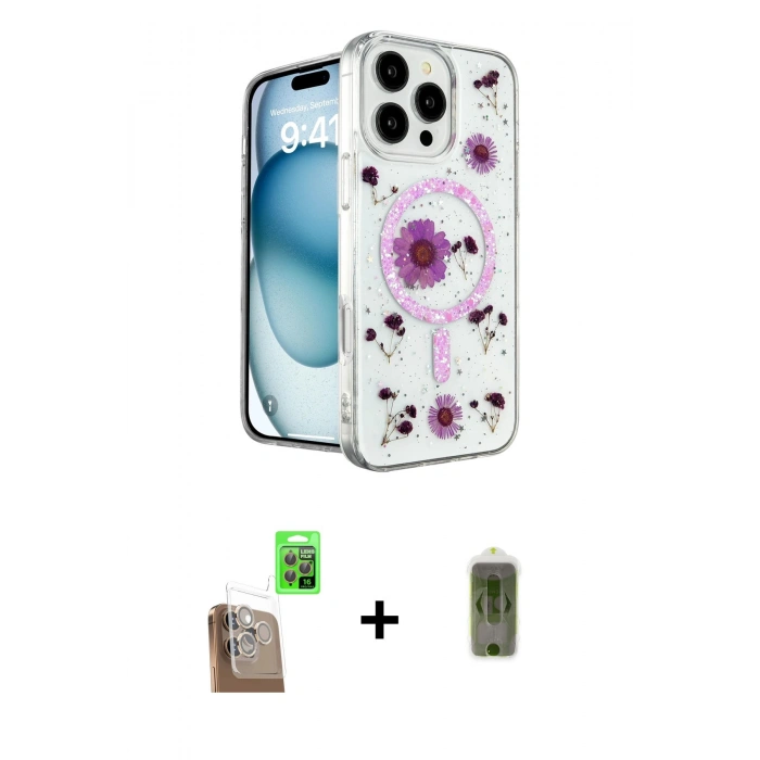 MARSİLYAN™- iPhone 16 Pro Kılıf Kozmos Doku - Siyah Joko Magic 5D Hayalet Cam + Raze Metal Kamera Lens - CLTM