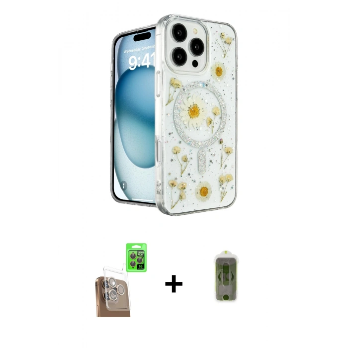 MARSİLYAN™- iPhone 16 Pro Kılıf Kozmos Doku - Siyah Joko Magic 5D Hayalet Cam + Raze Metal Kamera Lens - CLTM