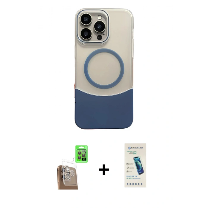 MARSİLYAN™- iPhone 16 Pro Kılıf Kozmos Form Özel Seri - Şeffaf Pasifik Cam Ekran Koruyucu + Çöl Titanyum Raze Metal Kamera Lens