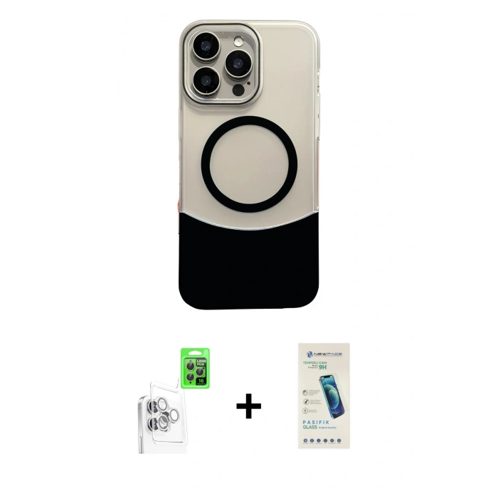 MARSİLYAN™- iPhone 16 Pro Kılıf Kozmos Form Özel Seri - Şeffaf Pasifik Cam Ekran Koruyucu + Raze Metal Kamera Lens - BZ