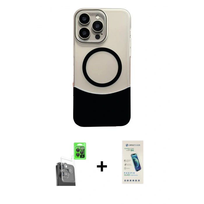 MARSİLYAN™- iPhone 16 Pro Kılıf Kozmos Form Özel Seri - Şeffaf Pasifik Cam Ekran Koruyucu + Raze Metal Kamera Lens - SH