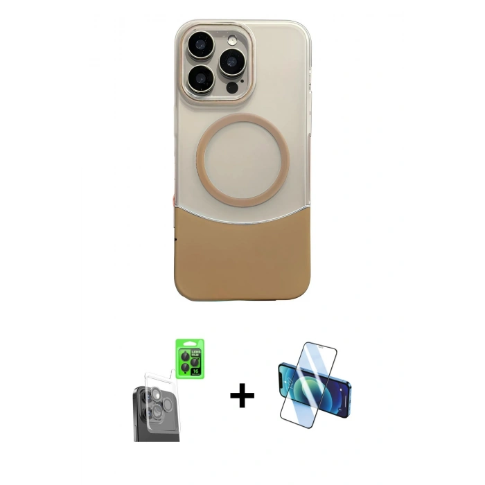 MARSİLYAN™- iPhone 16 Pro Kılıf Kozmos Form Özel Seri - Siyah 3D Antistatik Cam Ekran Koruyucu + Raze Metal Kamera Lens - SH