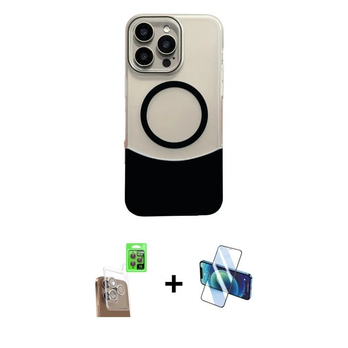 MARSİLYAN™- iPhone 16 Pro Kılıf Kozmos Form Özel Seri - Siyah 3D Antistatik Cam Ekran Koruyucu + Raze Metal Kamera Lens - CLTM