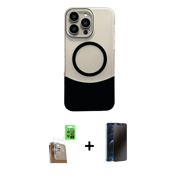 MARSİLYAN™- iPhone 16 Pro Kılıf Kozmos Form Özel Seri - Siyah 3D Antistatik Hayalet Cam Ekran Koruyucu + Raze Metal Kamera Lens - CLTM