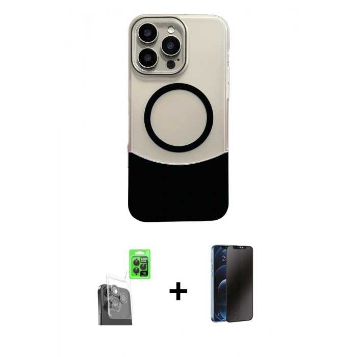 MARSİLYAN™- iPhone 16 Pro Kılıf Kozmos Form Özel Seri - Siyah 3D Antistatik Hayalet Cam Ekran Koruyucu + Siyah Raze Metal Kamera Lens
