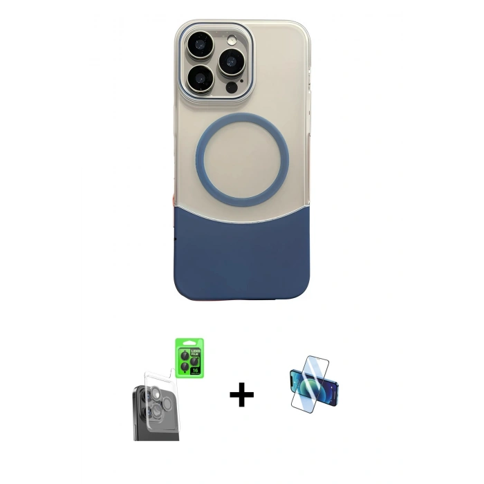MARSİLYAN™- iPhone 16 Pro Kılıf Kozmos Form Özel Seri - Siyah 3D Antistatik Seramik Nano Ekran Koruyucu + Raze Metal Kamera Lens - SH