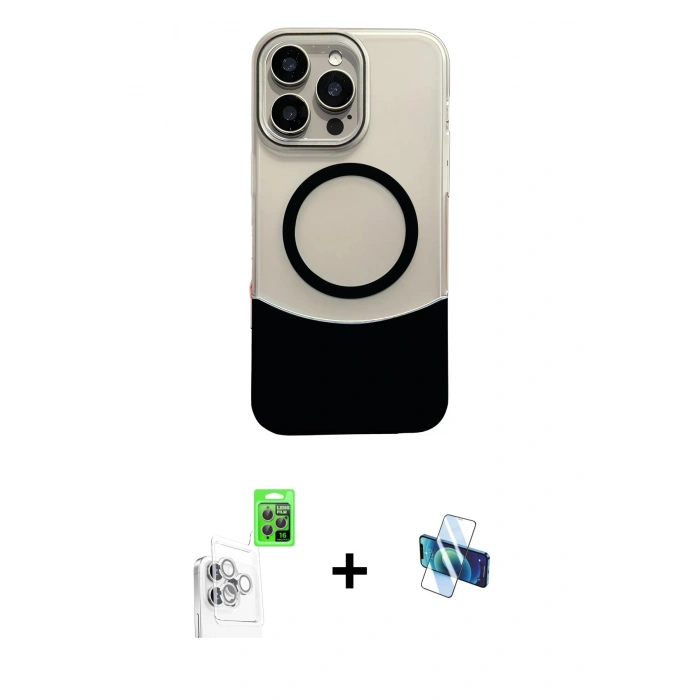MARSİLYAN™- iPhone 16 Pro Kılıf Kozmos Form Özel Seri - Siyah 3D Antistatik Seramik Nano Ekran Koruyucu + Raze Metal Kamera Lens - BZ