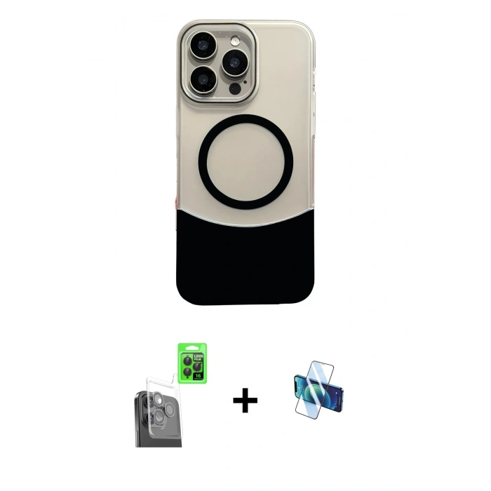 MARSİLYAN™- iPhone 16 Pro Kılıf Kozmos Form Özel Seri - Siyah 3D Antistatik Seramik Nano Ekran Koruyucu + Raze Metal Kamera Lens - SH